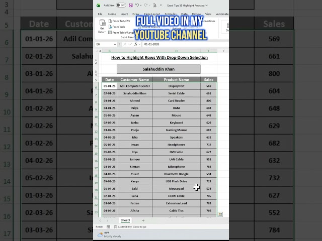 Excel Tips & Tricks | Highlight Rows Automatically #excel #exceltips #exceltutoria #exceltricks #fyp