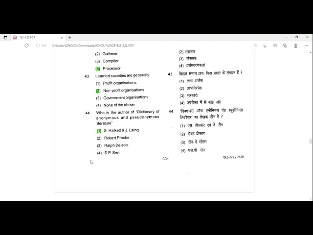 IGNOU BLISC 222 | Information Sources and Services | Question and Answers