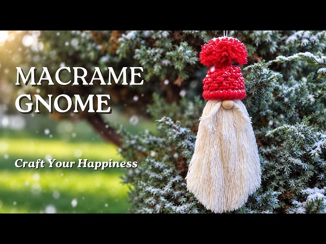 Macrame Christmas Gnome on a Wooden Ring | Easy DIY Christmas Ornament