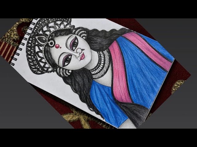 Devi Durga sparkle pen drawing