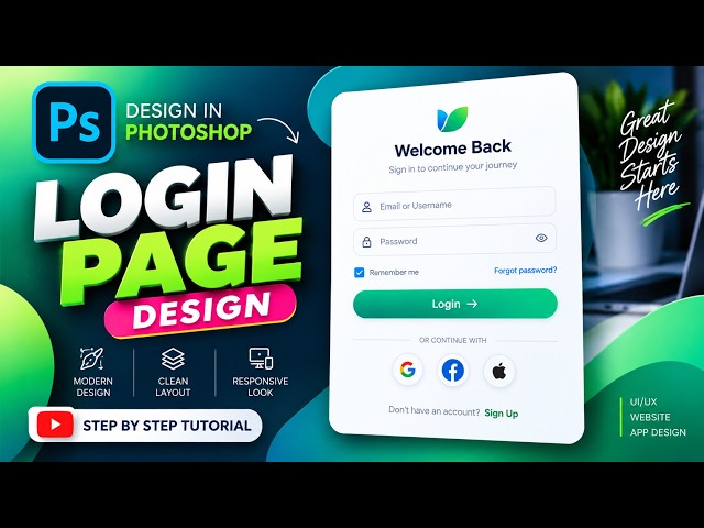 🔐 Login Web Page Design in Photoshop | Modern UI Design Tutorial