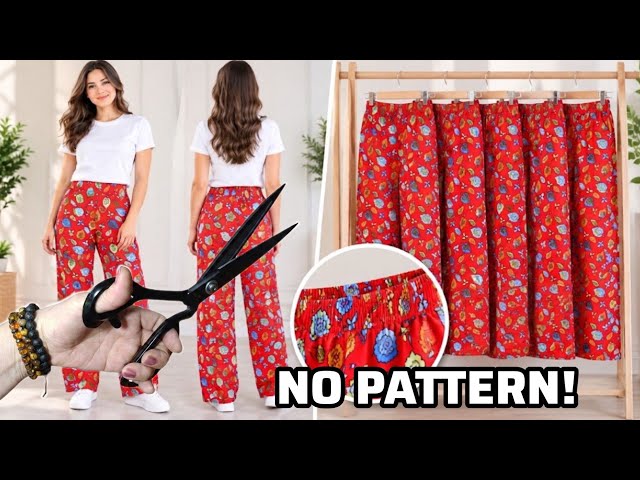 The Easiest No-Pattern Wide-Leg Pants: Cut & Sew in 10 Mins (All Sizes) ✂️👖