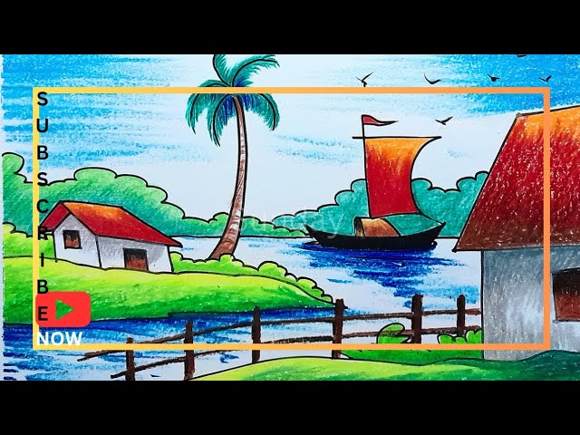 oil pastel drawing/scenery drawing step by step with oil pastel/oil pastel drawing for beginners