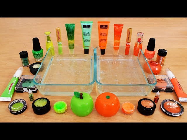 Mixing Makeup Eyeshadow Into Slime ! Green vs Orange Special Series Part 11 Satisfying Slime Video