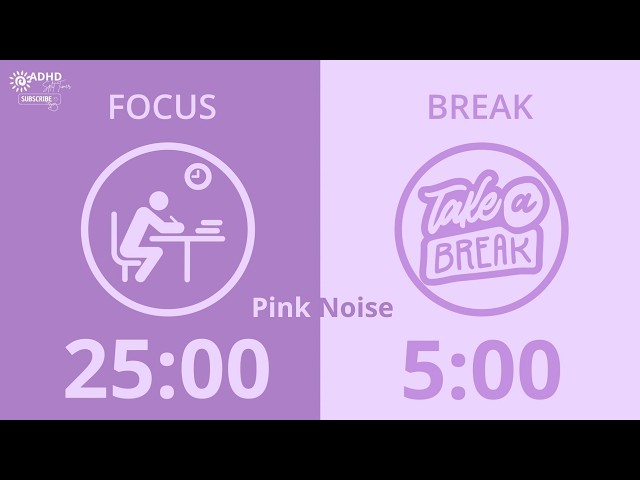 25:5 Pomodoro Timer with Pink Noise 🎧 3 Hour Study With Me for Deep Focus & ADHD