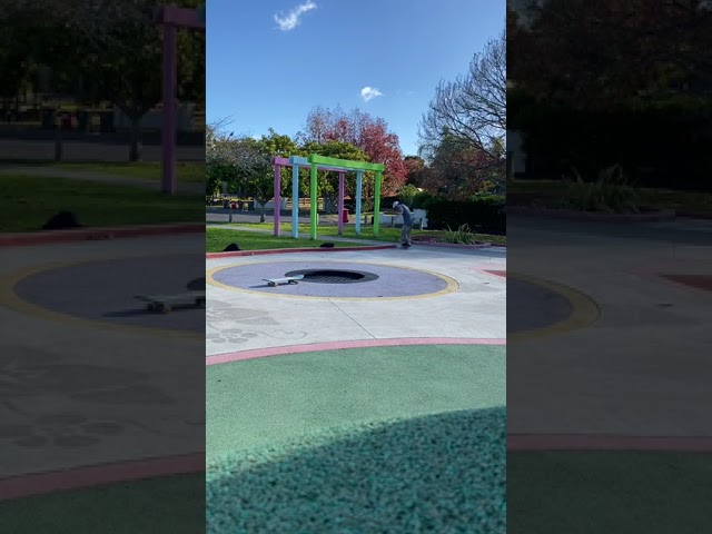 Trampoline side-flip to skateboard transfer