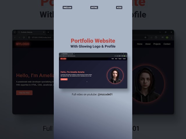 🚀 Portfolio Website with Glowing Logo & Profile Picture | HTML CSS Tutorial | MZCode01 #css #shorts