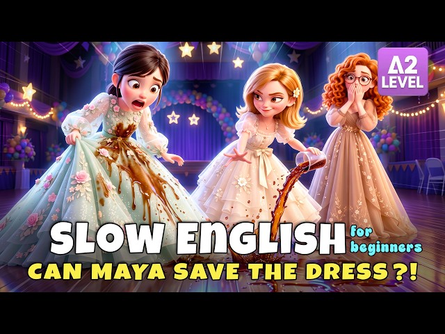 Maya’s Dress Got Stained Before Prom... What Will She Do?!   | Slow English Listening (A2 Level)
