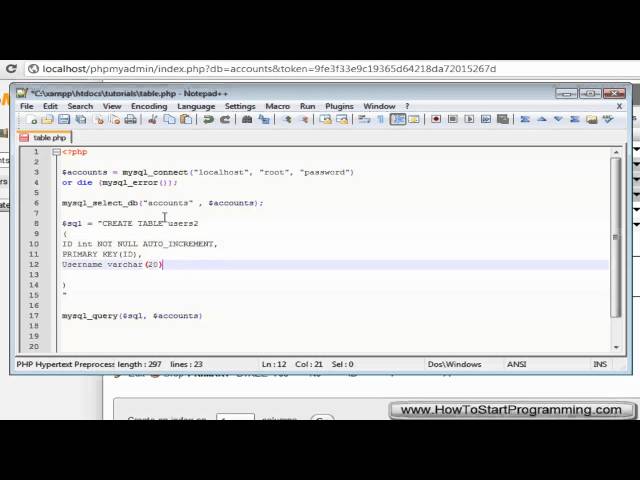 PHP Tutorial 27 - MySQL Creating A Table (PHP For Beginners)