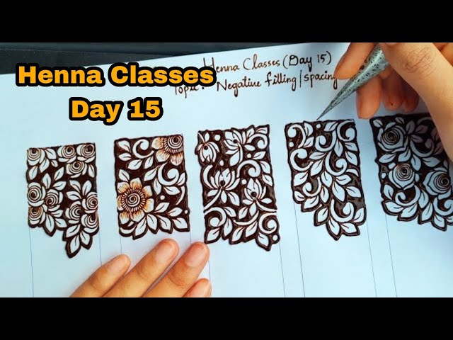 Henna Classs Day 15 || Different Negative Filling Designs || Learn Negative Spacing with Thouseen