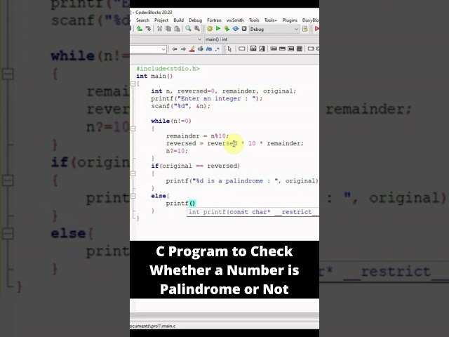 C Program To Check whether a Number is Palindrome or Not #shorts