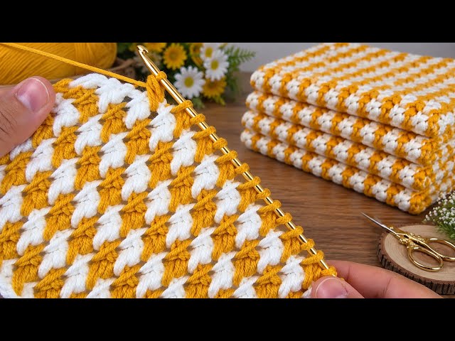 Easy Tunisian Crochet Pattern 💛 Beautiful Two-Color Blanket Design 