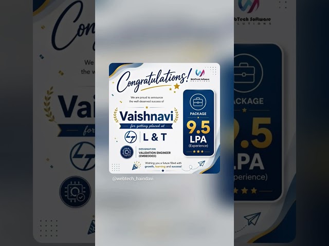Congrats Vaishnavi 💐#placedcandidate #embedded  #training #webtech #bengaluru 📞 8884574715