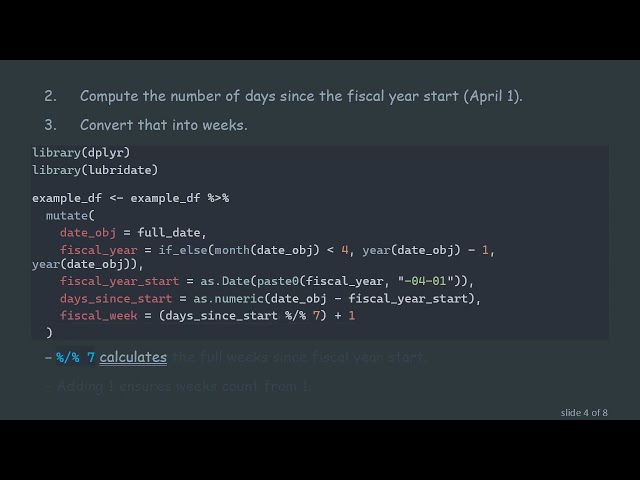 Calculate Custom Fiscal Week Number from an April-to-April Calendar in R