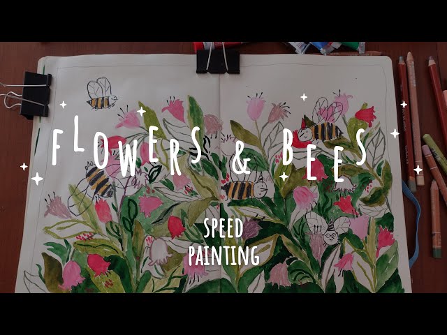 Joyful blooms 🌸 speed painting flowers & bees #sketching #painting #speedpaint
