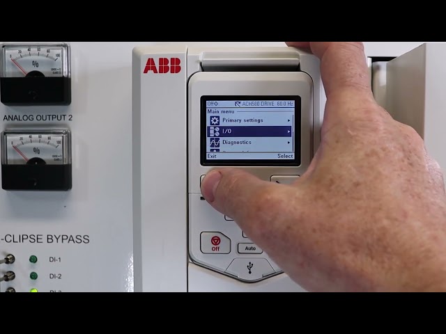 ABB ACH580 Variable Frequency Drive  I/O troubleshooting via the Control Panel Main Menu I/O
