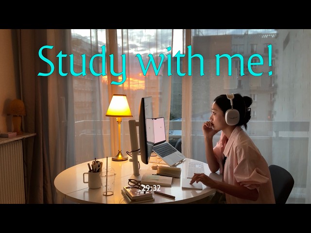 study until sunset 🧘 4HR STUDY WITH ME at home (no music, 50/10 pomodoro)