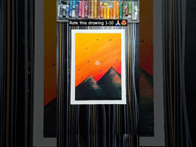 🌄Mesmerizing Sunset Mountain Scenery 😍| Easy Oil Pastel Drawing #shorts