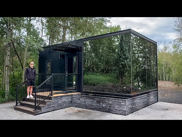 Inside the Blacked Out Prefab Tiny Home with Floor to Ceiling Windows!