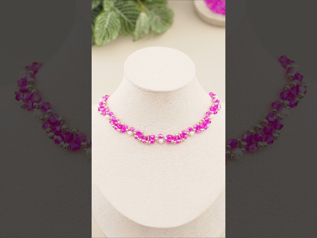 Satisfying Beaded Necklace Tutorial! 🩷 #shorts #diy #crystals #pearl