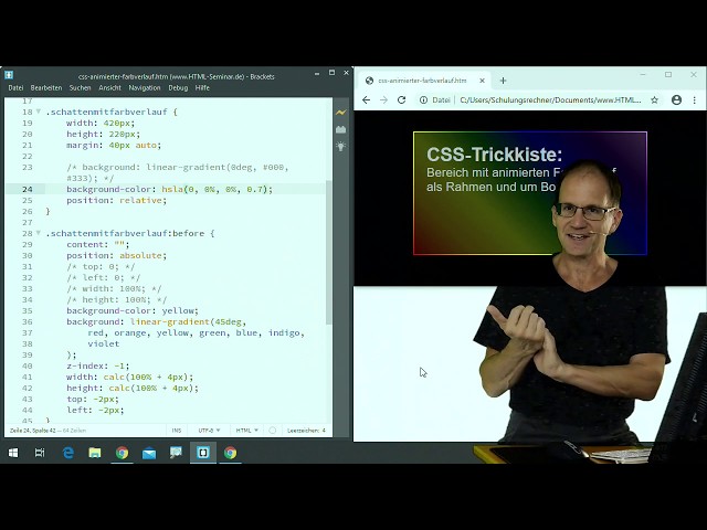 CSS Tricks Nr. 6: über CSS animierter Farbverlauf mit Unschärfe um Box - https://www.HTML-Seminar.de