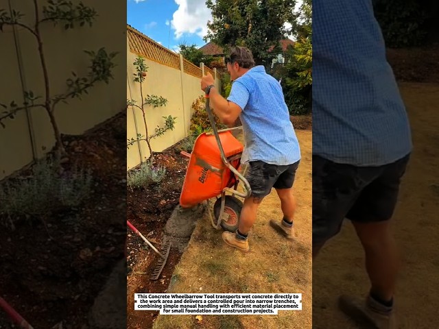 Concrete Wheelbarrow Tool Moves&Pours Wet Concrete Into Narrow Foundation Trenches