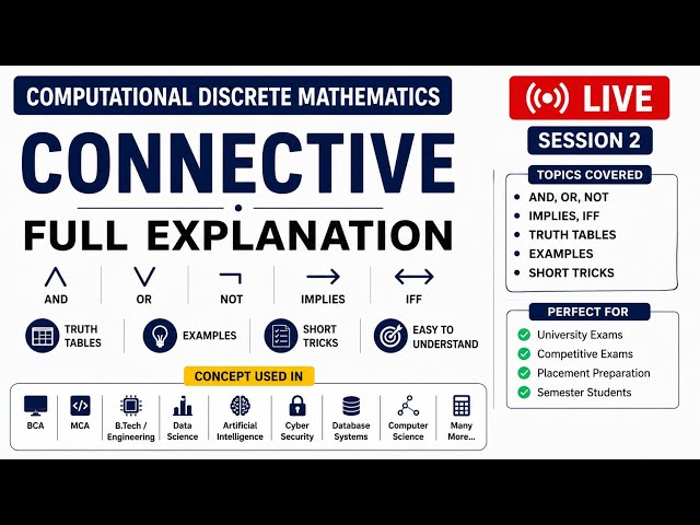 Connectives Full Explanation | Computational Discrete Mathematics | Session 2 | BCA, B.Tech, MCA,...