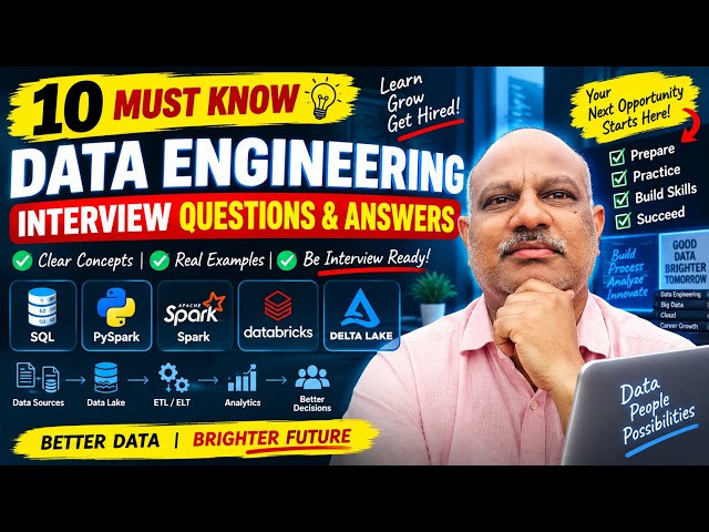 10 Data Engineering Interview Questions & Answers | SQL, PySpark, Spark & Databricks