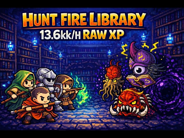 TIBIA - MONK 830 | HUNT PTX4 FIRE LIBRARY SECTION | 13,6KK RAW XP | 6,7KK PROFIT