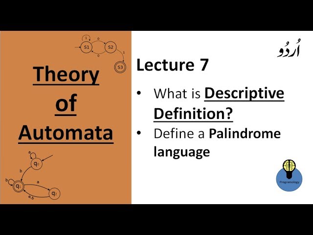 Lecture 7: descriptive definition of language in automata , define a palindrome language in urdu