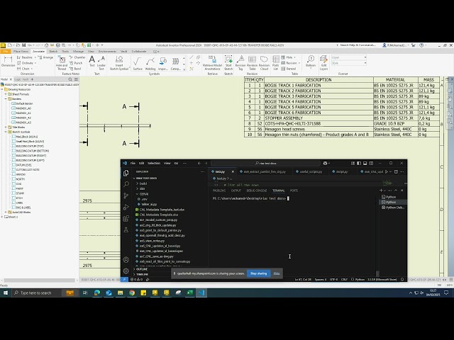 Inventor Python Automation - Extract material list from the drawing part list