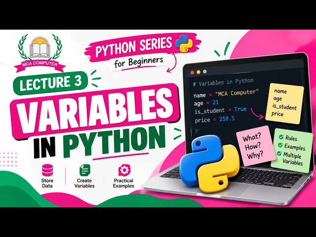Python Tutorial for Beginners in Hindi | Variables in Python | Lecture 3 | MCA Computer Academy