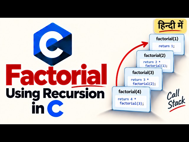 Factorial Using Recursion in C Explained in Hindi | Recursive Function & Call Stack