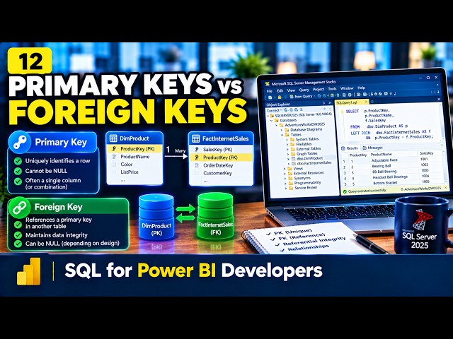 SQL Server 2025👉Primary Key vs Foreign Key Explained🔑Video 12/30  #SQLServer #powerbi #primarykey