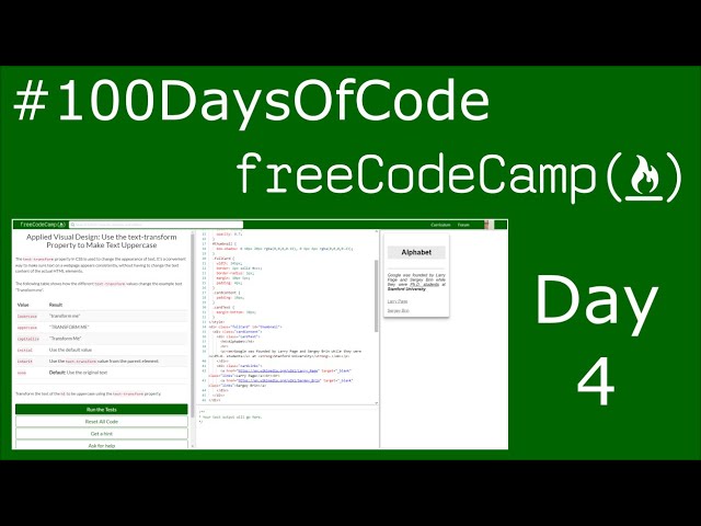 Day 4 - #100DaysOfCode I'm learning to code at FreeCodeCamp.org.