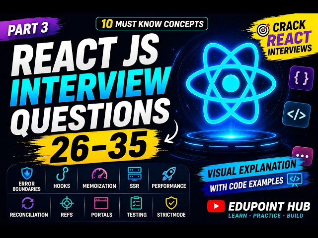 React Interview Questions 26–35 🔥 | Hooks, SSR, Memoization, Refs, Portals, StrictMode & More