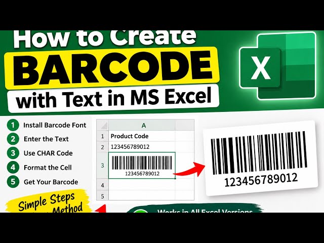 How to Create Barcode with Text in MS Excel | Easy Barcode Tutorial
