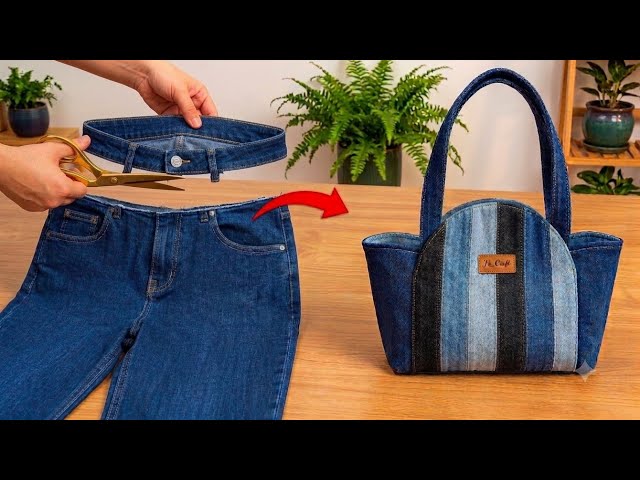 Don’t Throw Away Old Jeans! Create a Luxury Tote Bag easily:Old Denim Waistband Sewing Hack!