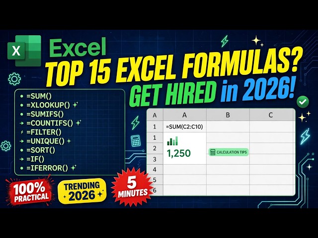 Excel Top 15 Formulas Explained | SUM to XLOOKUP, FILTER, UNIQUE, SORT | Data Analyst Interview