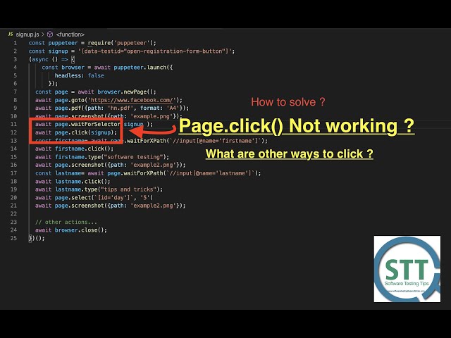 Puppeteer page.click() is not working