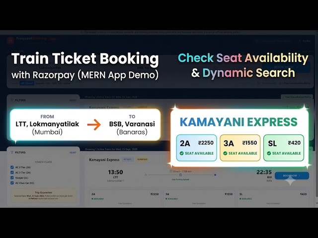 Train Ticket Booking System in MERN Stack with Razorpay Payment Gateway Integration | MERN App