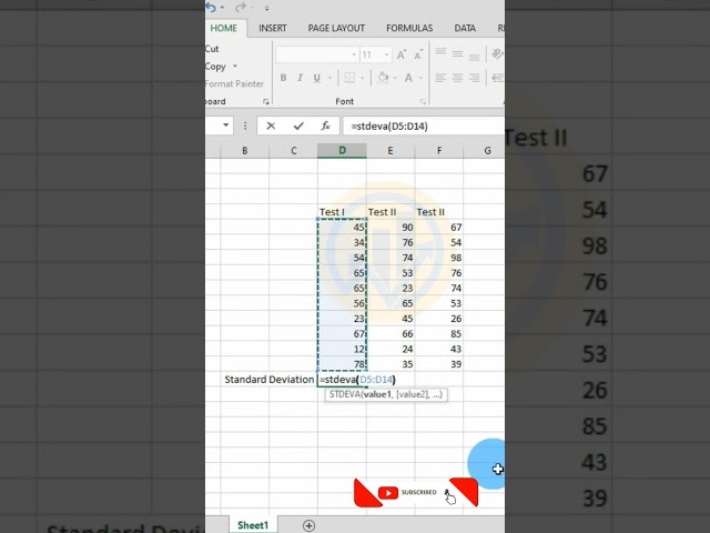 Standard Deviation (SD) | Excel | Statistics Bio7