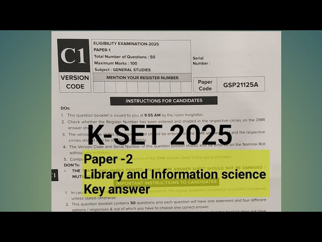 K-SET 2025 | LIS Key Answer | Library Science Probable Key Answer|