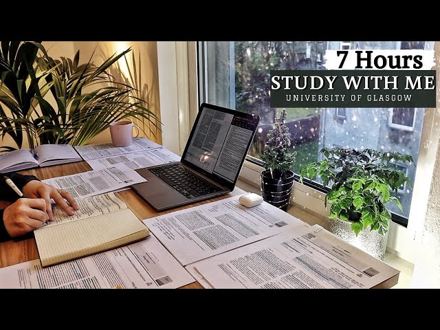 7 HOUR STUDY WITH ME | Background noise, Rain Sounds, 10-min break, No Music