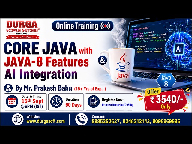CORE JAVA with JAVA-8 Features & AI Integration Online Training @ DURGASOFT
