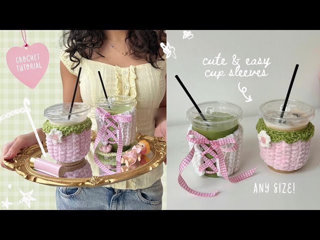 how to crochet cute cup sleeves (for matcha/coffee lovers!) | easy tutorial