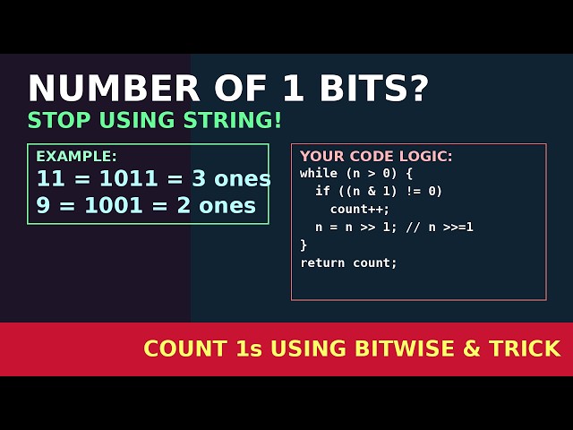Number of 1 Bits - LeetCode 191 Java | Count Set Bits using (n & 1) Bitwise Trick