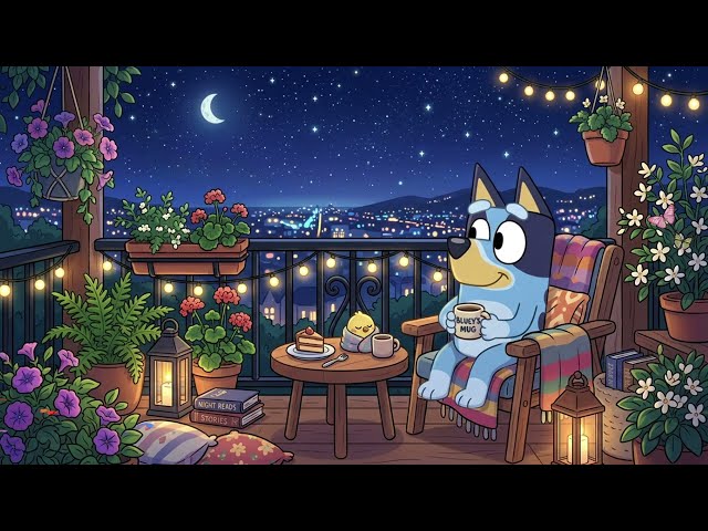 Bluey’s Night Balcony Chill 🌌  Cozy Lofi Beats for Relax, Focus & Evening Vibes
