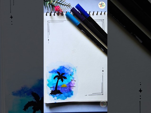 Beautiful Watercolor Sunset Painting 🌅🎨 | Easy Palm Tree Art | Arts Glow #Shorts#shorts #artshorts