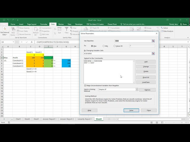 Excel - Non-linear Optimization Problems with Solver